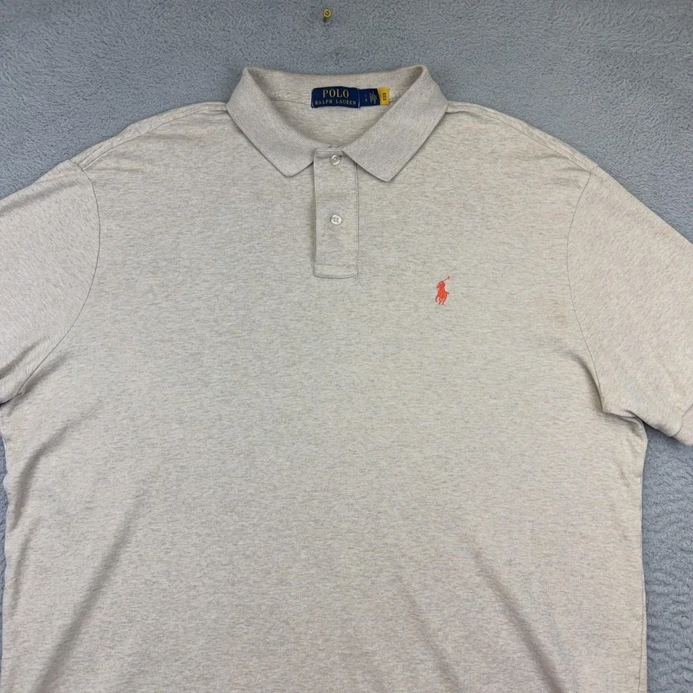 Polo Ralph Lauren Polo Shirt Mens Large Beige Cotton Short Sleeve Pony Logo